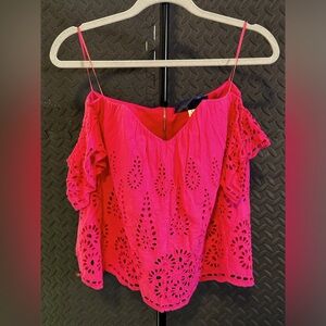 Blue Rain Hot Pink Eyelet Strapless Off the shoulder crop blouse size S